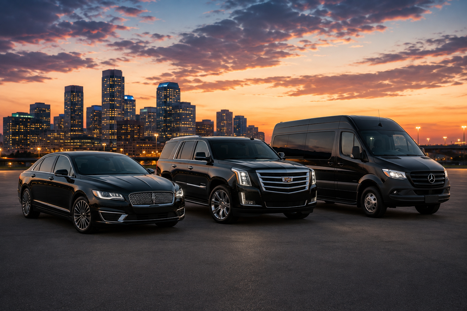 Fleet of sedan, SUV, and passenger van