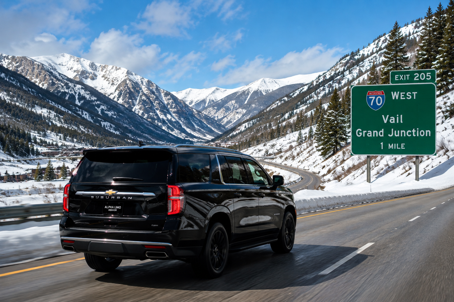 Black SUV driving on a snowy mountain highway